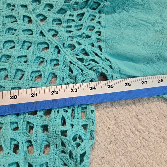 Lane Bryant Crochet Cut-out Top Bell Sleeves Teal Sz 20 Bohemian Craftcore - Picture 3 of 9